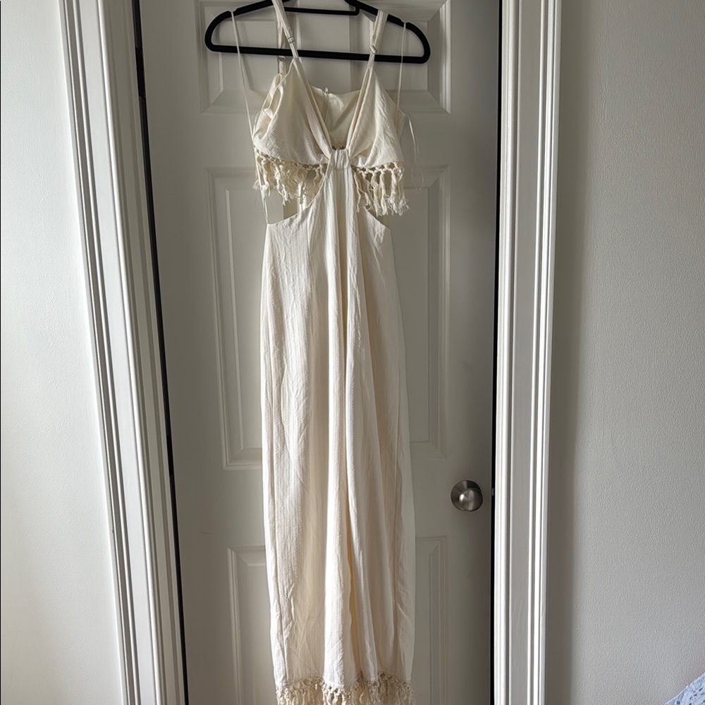 Elegant Cream Jumpsuit  with Tassel Details (purchased from Vici)